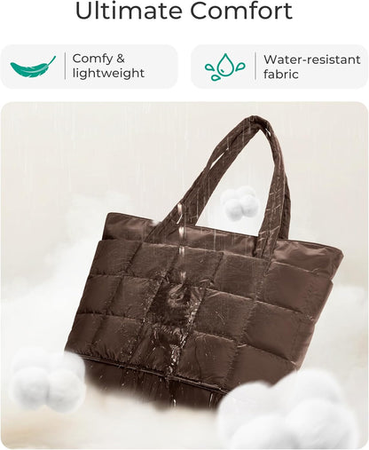 Expandable Tote Bag for Women, Puffer Work Tote Handbag, Quilted Carry On Bag for Travel Gym