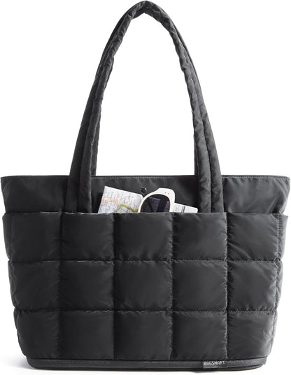 Expandable Tote Bag for Women, Puffer Work Tote Handbag, Quilted Carry On Bag for Travel Gym