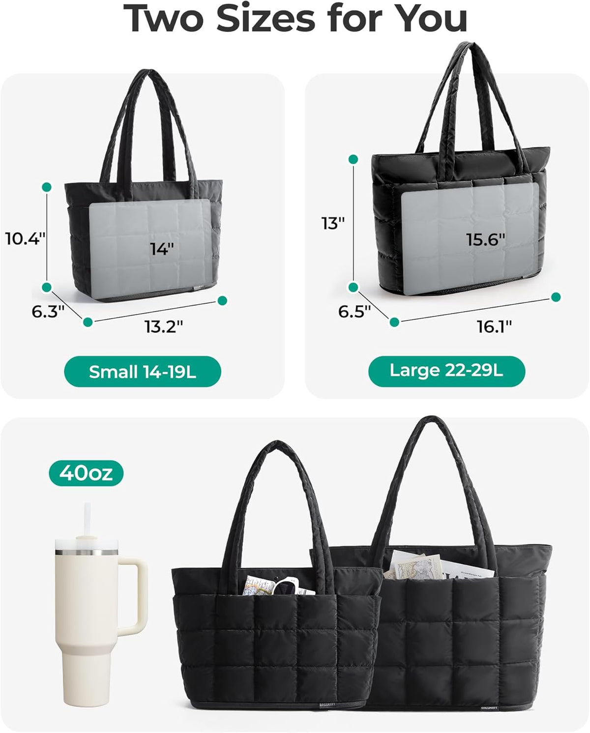 Expandable Tote Bag for Women, Puffer Work Tote Handbag, Quilted Carry On Bag for Travel Gym