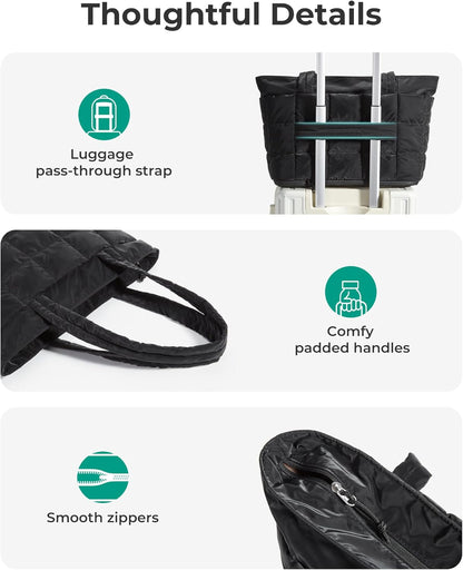 Expandable Tote Bag for Women, Puffer Work Tote Handbag, Quilted Carry On Bag for Travel Gym