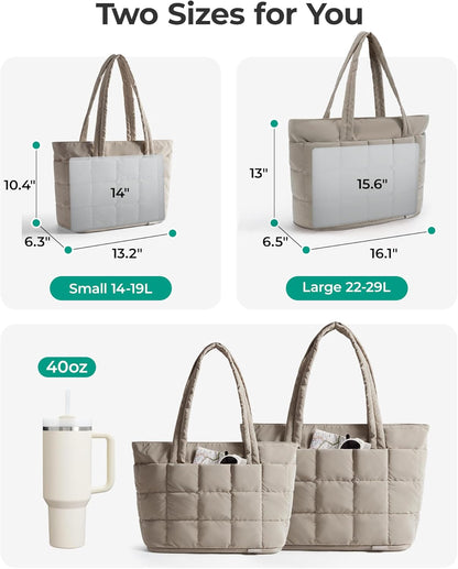 Expandable Tote Bag for Women, Puffer Work Tote Handbag, Quilted Carry On Bag for Travel Gym