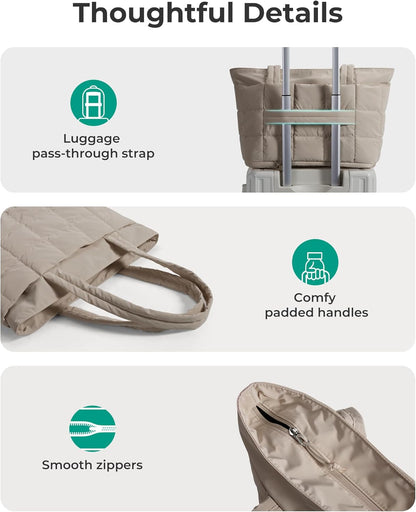 Expandable Tote Bag for Women, Puffer Work Tote Handbag, Quilted Carry On Bag for Travel Gym