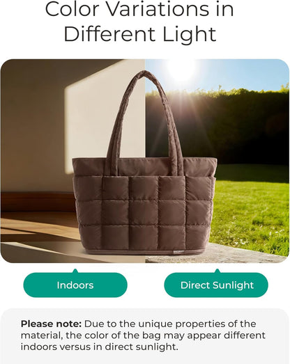 Expandable Tote Bag for Women, Puffer Work Tote Handbag, Quilted Carry On Bag for Travel Gym