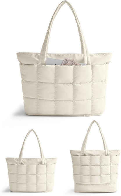 Expandable Tote Bag for Women, Puffer Work Tote Handbag, Quilted Carry On Bag for Travel Gym