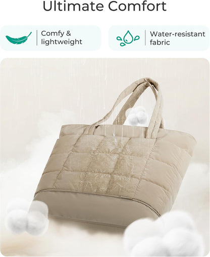 Expandable Tote Bag for Women, Puffer Work Tote Handbag, Quilted Carry On Bag for Travel Gym