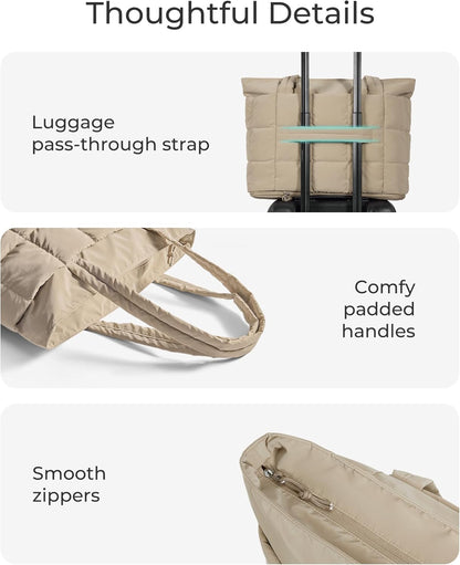 Expandable Tote Bag for Women, Puffer Work Tote Handbag, Quilted Carry On Bag for Travel Gym