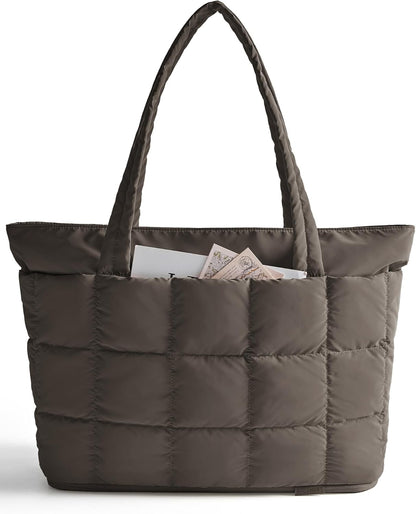 Expandable Tote Bag for Women, Puffer Work Tote Handbag, Quilted Carry On Bag for Travel Gym
