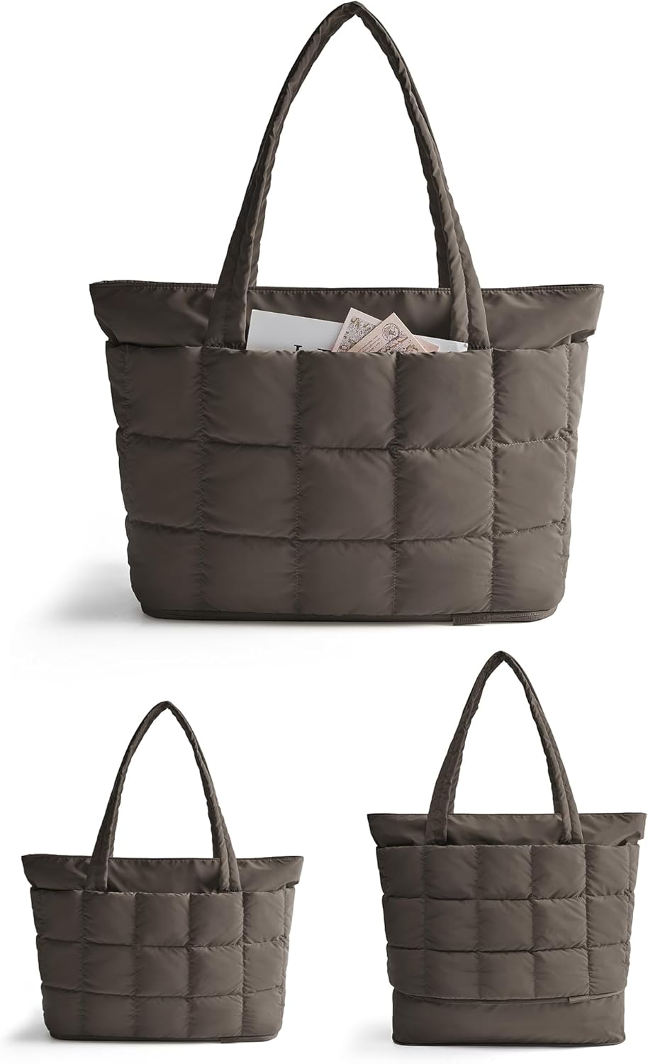 Expandable Tote Bag for Women, Puffer Work Tote Handbag, Quilted Carry On Bag for Travel Gym
