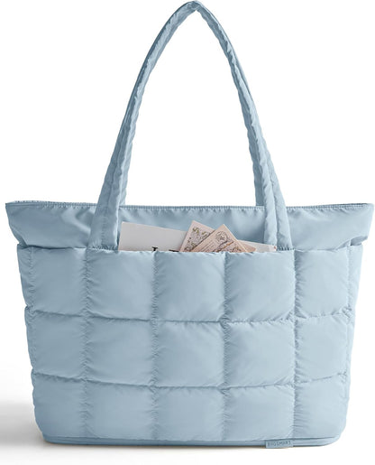 Expandable Tote Bag for Women, Puffer Work Tote Handbag, Quilted Carry On Bag for Travel Gym
