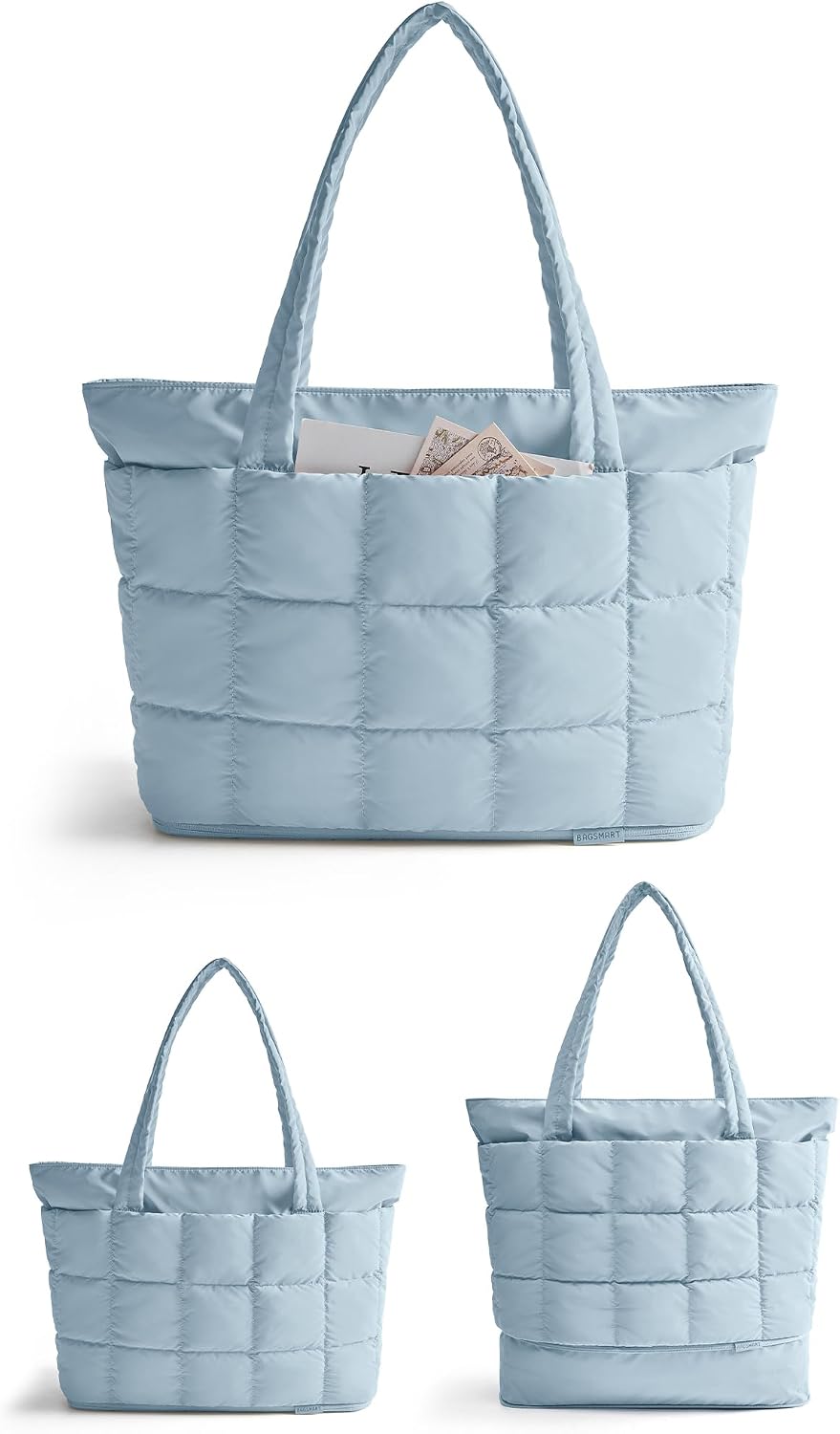 Expandable Tote Bag for Women, Puffer Work Tote Handbag, Quilted Carry On Bag for Travel Gym