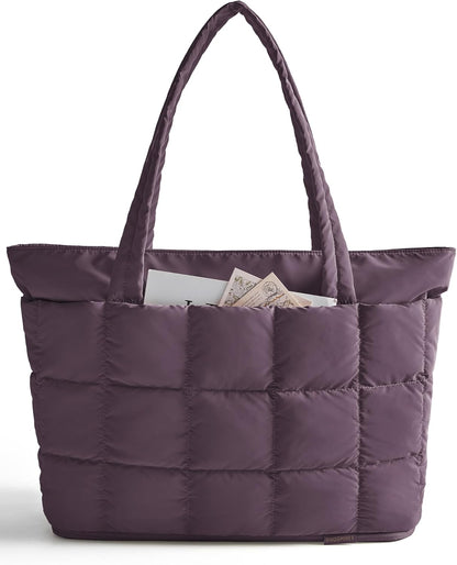 Expandable Tote Bag for Women, Puffer Work Tote Handbag, Quilted Carry On Bag for Travel Gym