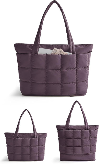 Expandable Tote Bag for Women, Puffer Work Tote Handbag, Quilted Carry On Bag for Travel Gym