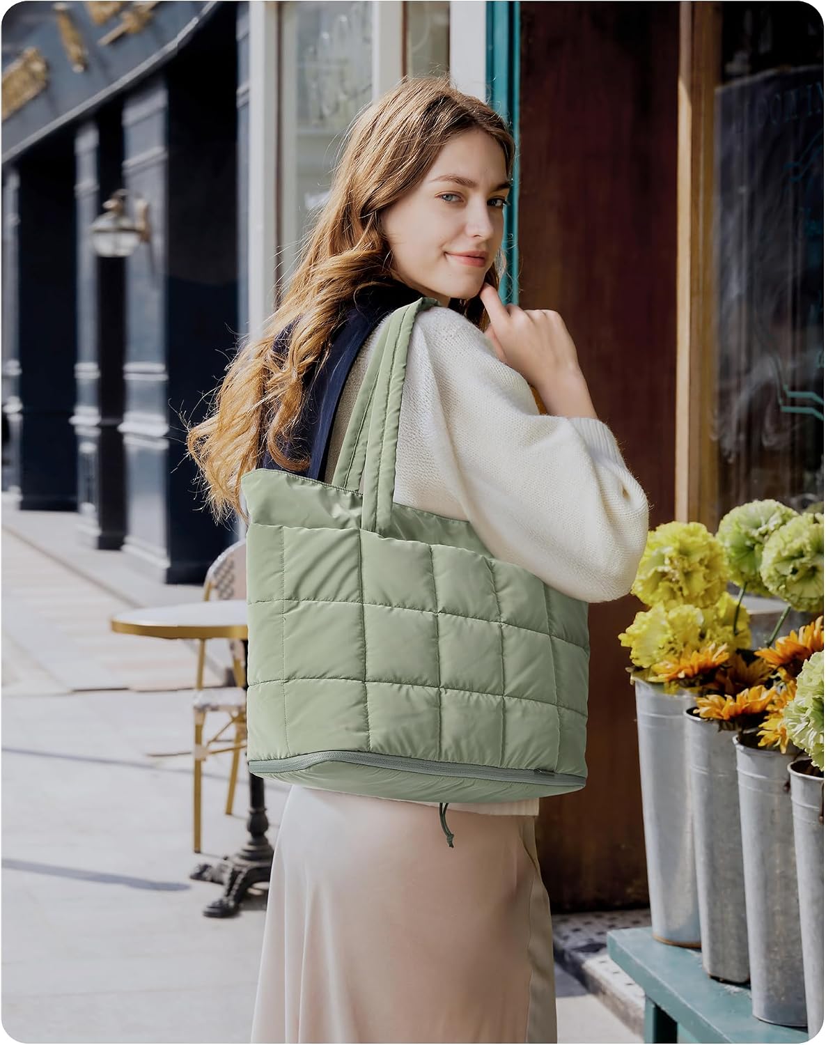 Expandable Tote Bag for Women, Puffer Work Tote Handbag, Quilted Carry On Bag for Travel Gym