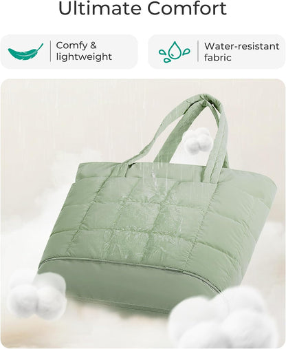 Expandable Tote Bag for Women, Puffer Work Tote Handbag, Quilted Carry On Bag for Travel Gym