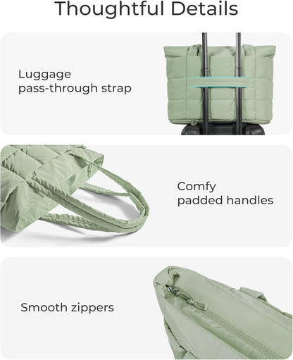 Expandable Tote Bag for Women, Puffer Work Tote Handbag, Quilted Carry On Bag for Travel Gym