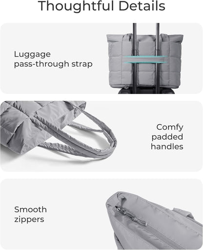 Expandable Tote Bag for Women, Puffer Work Tote Handbag, Quilted Carry On Bag for Travel Gym