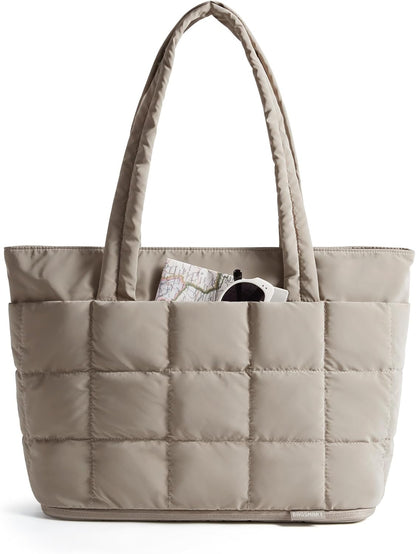 Expandable Tote Bag for Women, Puffer Work Tote Handbag, Quilted Carry On Bag for Travel Gym