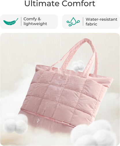 Expandable Tote Bag for Women, Puffer Work Tote Handbag, Quilted Carry On Bag for Travel Gym