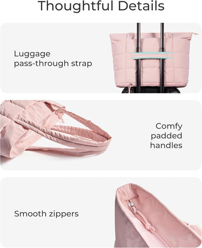 Expandable Tote Bag for Women, Puffer Work Tote Handbag, Quilted Carry On Bag for Travel Gym