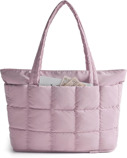 Expandable Tote Bag for Women, Puffer Work Tote Handbag, Quilted Carry On Bag for Travel Gym
