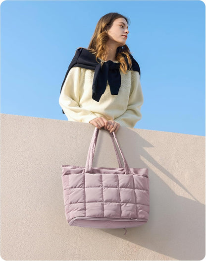 Expandable Tote Bag for Women, Puffer Work Tote Handbag, Quilted Carry On Bag for Travel Gym