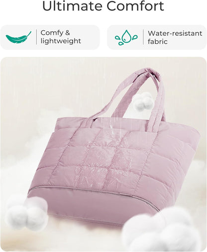Expandable Tote Bag for Women, Puffer Work Tote Handbag, Quilted Carry On Bag for Travel Gym