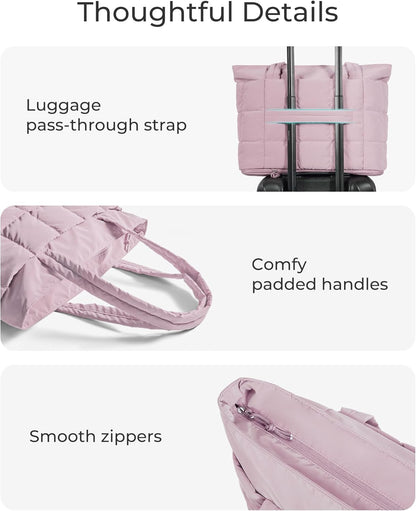 Expandable Tote Bag for Women, Puffer Work Tote Handbag, Quilted Carry On Bag for Travel Gym