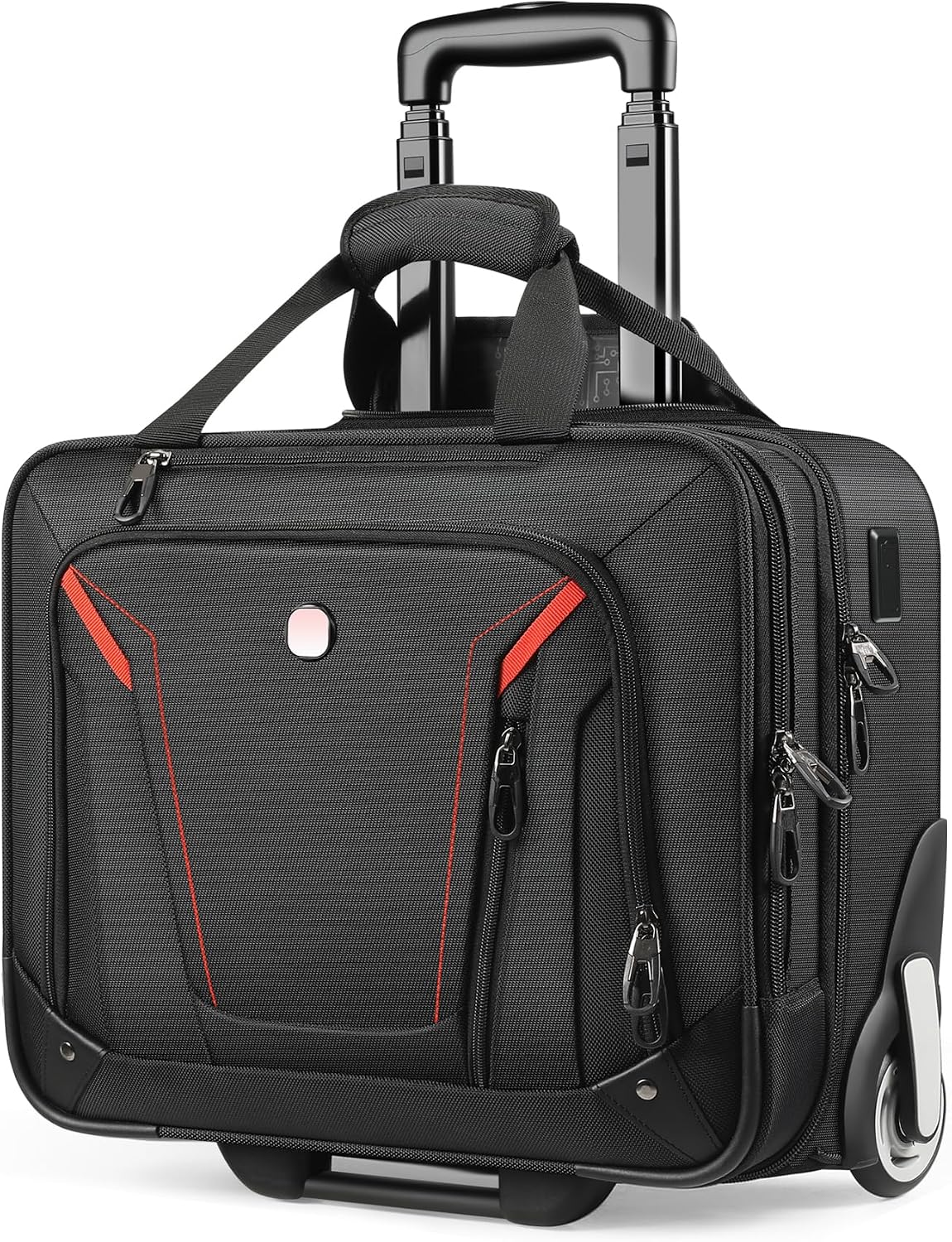Rigid Frame Rolling Laptop Bag 18"×14"×8", Water-Resistant Rolling Briefcase with Wheels, Business Travel Computer Bag, Underseat Carry on Luggage for Men & Women