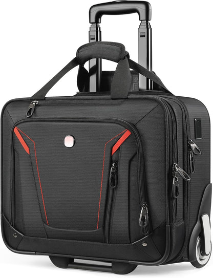 Rigid Frame Rolling Laptop Bag 18"×14"×8", Water-Resistant Rolling Briefcase with Wheels, Business Travel Computer Bag, Underseat Carry on Luggage for Men & Women
