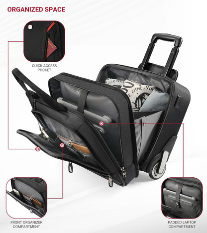 Rigid Frame Rolling Laptop Bag 18"×14"×8", Water-Resistant Rolling Briefcase with Wheels, Business Travel Computer Bag, Underseat Carry on Luggage for Men & Women