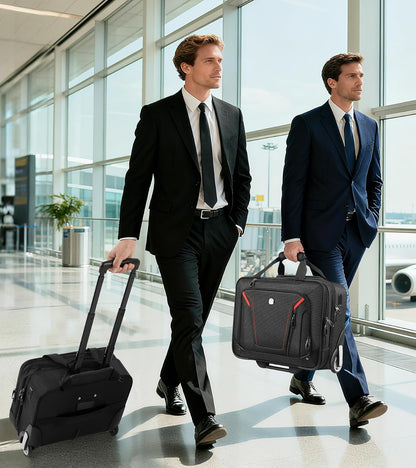 Rigid Frame Rolling Laptop Bag 18"×14"×8", Water-Resistant Rolling Briefcase with Wheels, Business Travel Computer Bag, Underseat Carry on Luggage for Men & Women