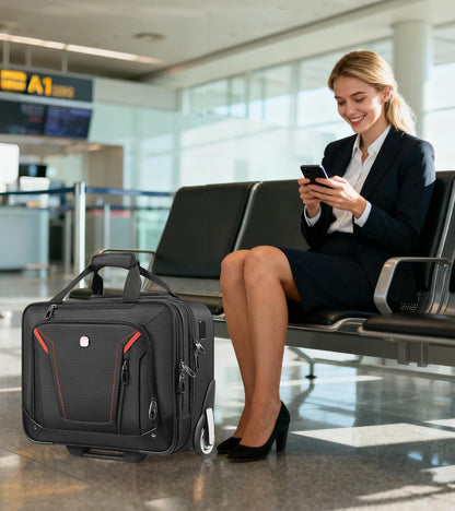 Rigid Frame Rolling Laptop Bag 18"×14"×8", Water-Resistant Rolling Briefcase with Wheels, Business Travel Computer Bag, Underseat Carry on Luggage for Men & Women