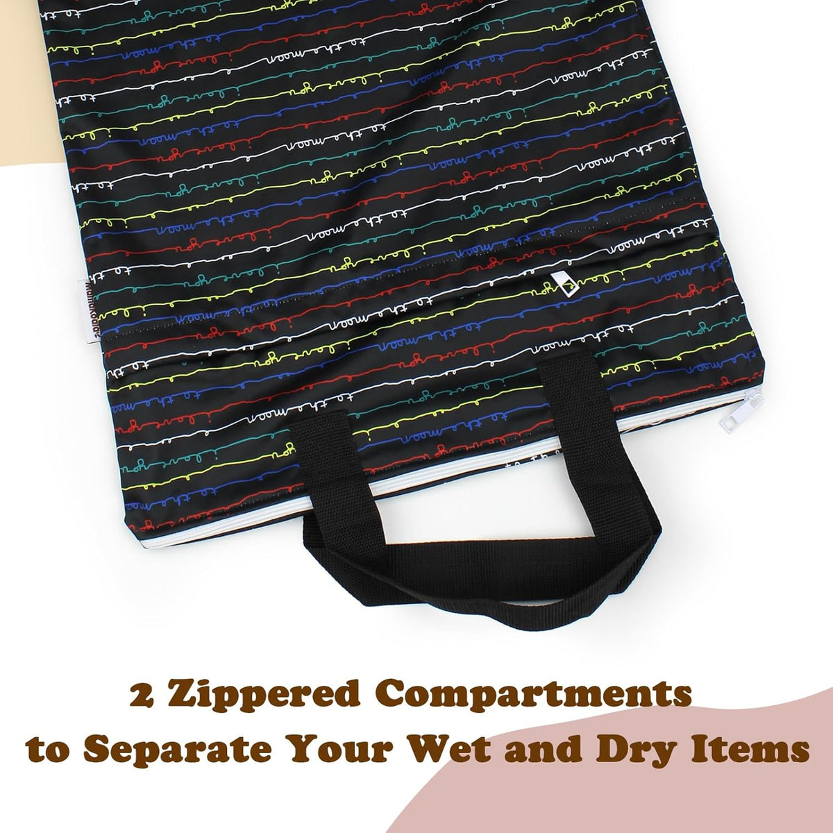 Reusable Hanging Wet Dry Bags for Baby Items, Cloth Diapers, Swimsuits, Travel, Gym Clothes, Beach, Pump Parts, Toiletries, Two Zippered Pockets, 2 Pack (W006L)