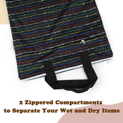 Reusable Hanging Wet Dry Bags for Baby Items, Cloth Diapers, Swimsuits, Travel, Gym Clothes, Beach, Pump Parts, Toiletries, Two Zippered Pockets, 2 Pack (W006L)