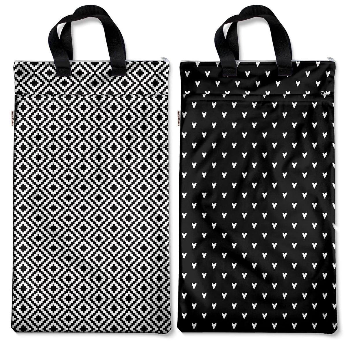 Reusable Hanging Wet Dry Bags for Baby Items, Cloth Diapers, Swimsuits, Travel, Gym Clothes, Beach, Pump Parts, Toiletries, Two Zippered Pockets, 2 Pack (W006L)