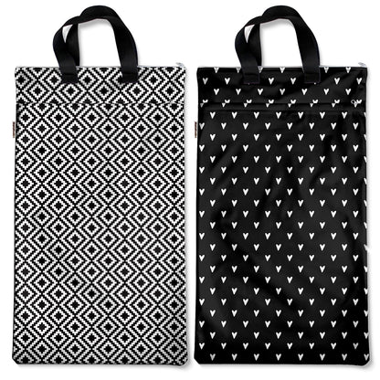 Reusable Hanging Wet Dry Bags for Baby Items, Cloth Diapers, Swimsuits, Travel, Gym Clothes, Beach, Pump Parts, Toiletries, Two Zippered Pockets, 2 Pack (W006L)
