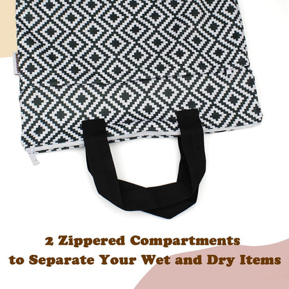 Reusable Hanging Wet Dry Bags for Baby Items, Cloth Diapers, Swimsuits, Travel, Gym Clothes, Beach, Pump Parts, Toiletries, Two Zippered Pockets, 2 Pack (W006L)