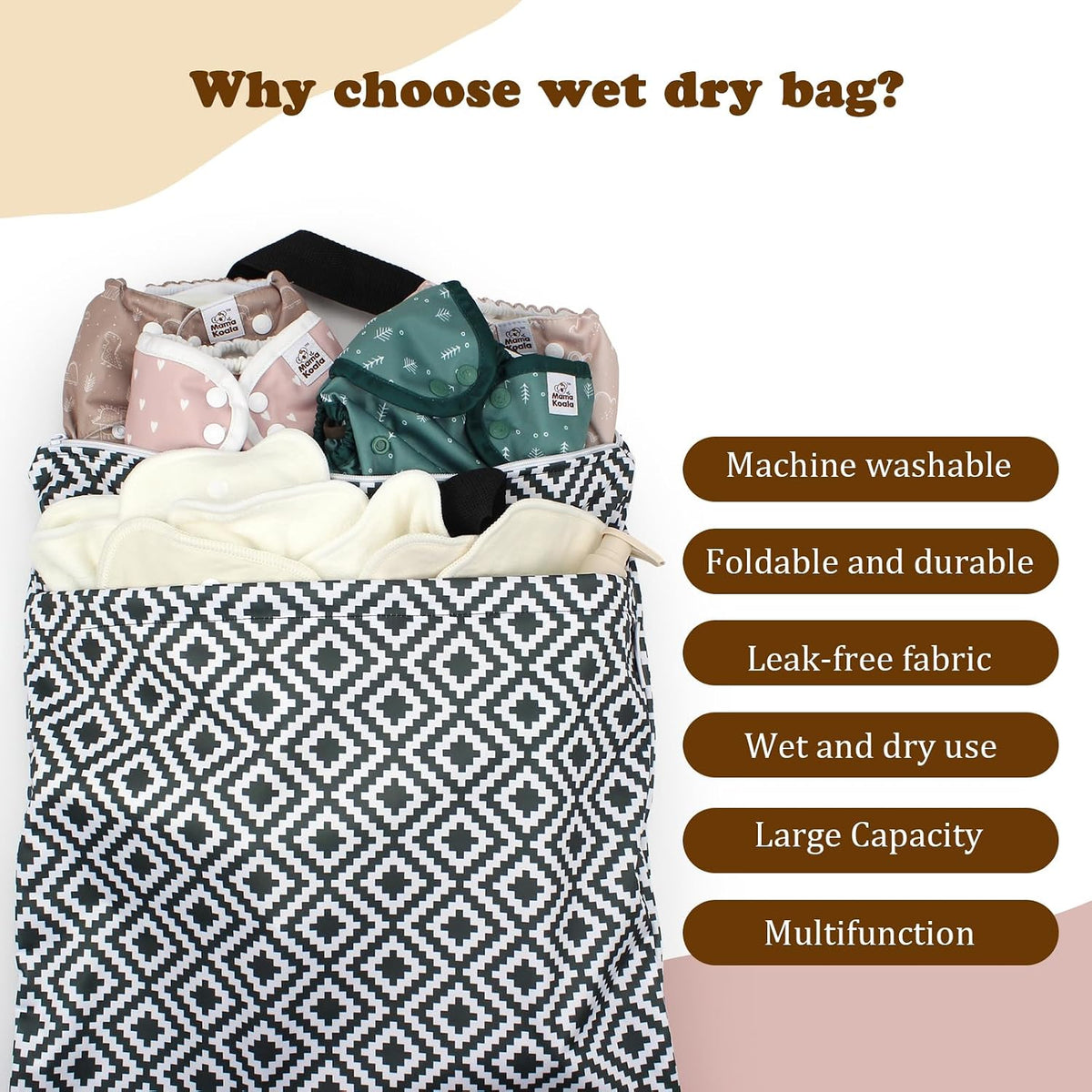 Reusable Hanging Wet Dry Bags for Baby Items, Cloth Diapers, Swimsuits, Travel, Gym Clothes, Beach, Pump Parts, Toiletries, Two Zippered Pockets, 2 Pack (W006L)