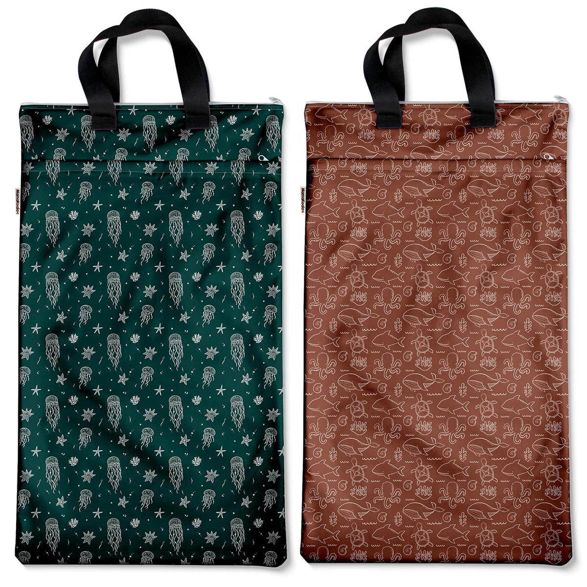 Reusable Hanging Wet Dry Bags for Baby Items, Cloth Diapers, Swimsuits, Travel, Gym Clothes, Beach, Pump Parts, Toiletries, Two Zippered Pockets, 2 Pack (W006L)