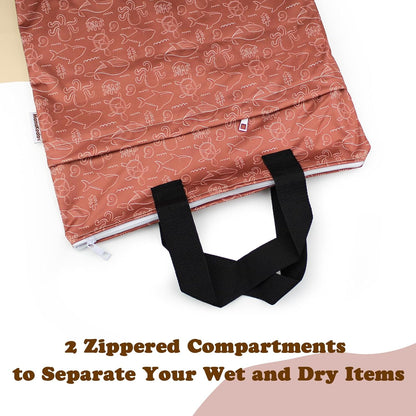 Reusable Hanging Wet Dry Bags for Baby Items, Cloth Diapers, Swimsuits, Travel, Gym Clothes, Beach, Pump Parts, Toiletries, Two Zippered Pockets, 2 Pack (W006L)
