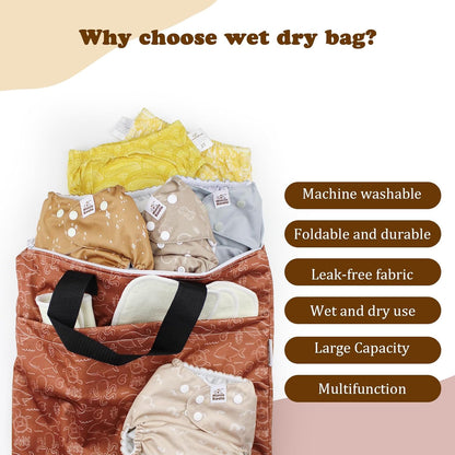 Reusable Hanging Wet Dry Bags for Baby Items, Cloth Diapers, Swimsuits, Travel, Gym Clothes, Beach, Pump Parts, Toiletries, Two Zippered Pockets, 2 Pack (W006L)