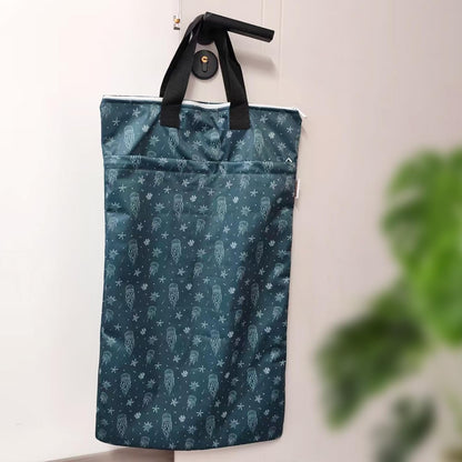 Reusable Hanging Wet Dry Bags for Baby Items, Cloth Diapers, Swimsuits, Travel, Gym Clothes, Beach, Pump Parts, Toiletries, Two Zippered Pockets, 2 Pack (W006L)
