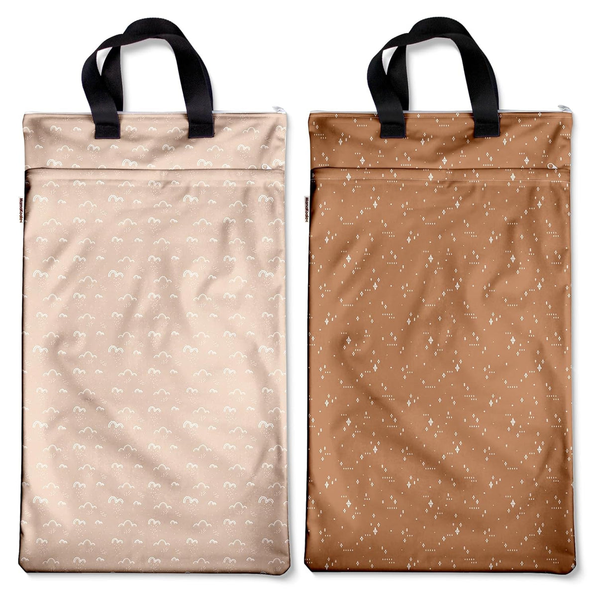 Reusable Hanging Wet Dry Bags for Baby Items, Cloth Diapers, Swimsuits, Travel, Gym Clothes, Beach, Pump Parts, Toiletries, Two Zippered Pockets, 2 Pack (W006L)