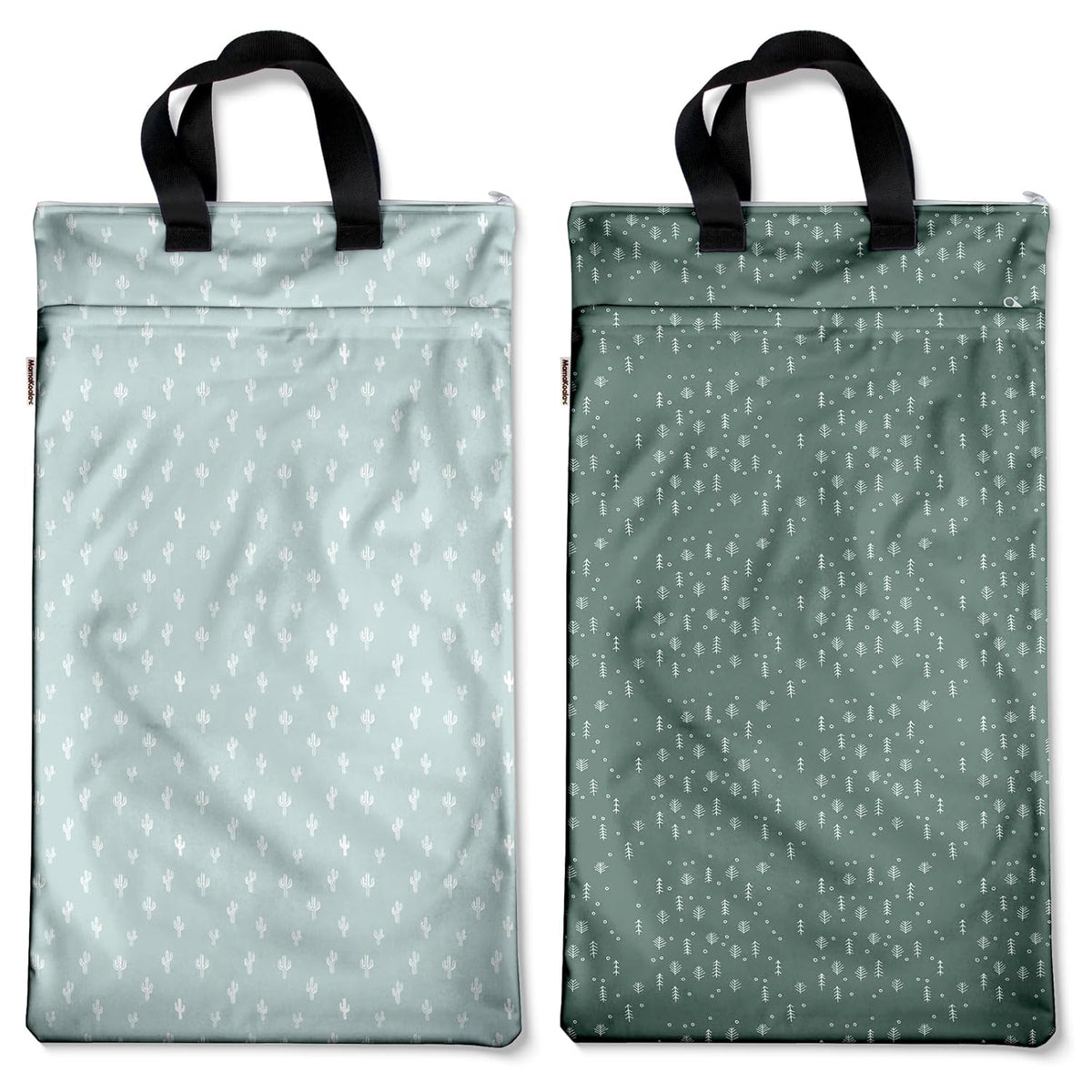 Reusable Hanging Wet Dry Bags for Baby Items, Cloth Diapers, Swimsuits, Travel, Gym Clothes, Beach, Pump Parts, Toiletries, Two Zippered Pockets, 2 Pack (W006L)