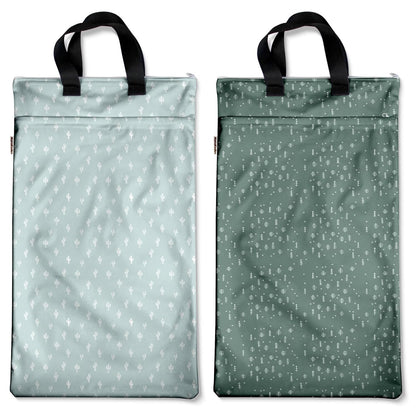 Reusable Hanging Wet Dry Bags for Baby Items, Cloth Diapers, Swimsuits, Travel, Gym Clothes, Beach, Pump Parts, Toiletries, Two Zippered Pockets, 2 Pack (W006L)