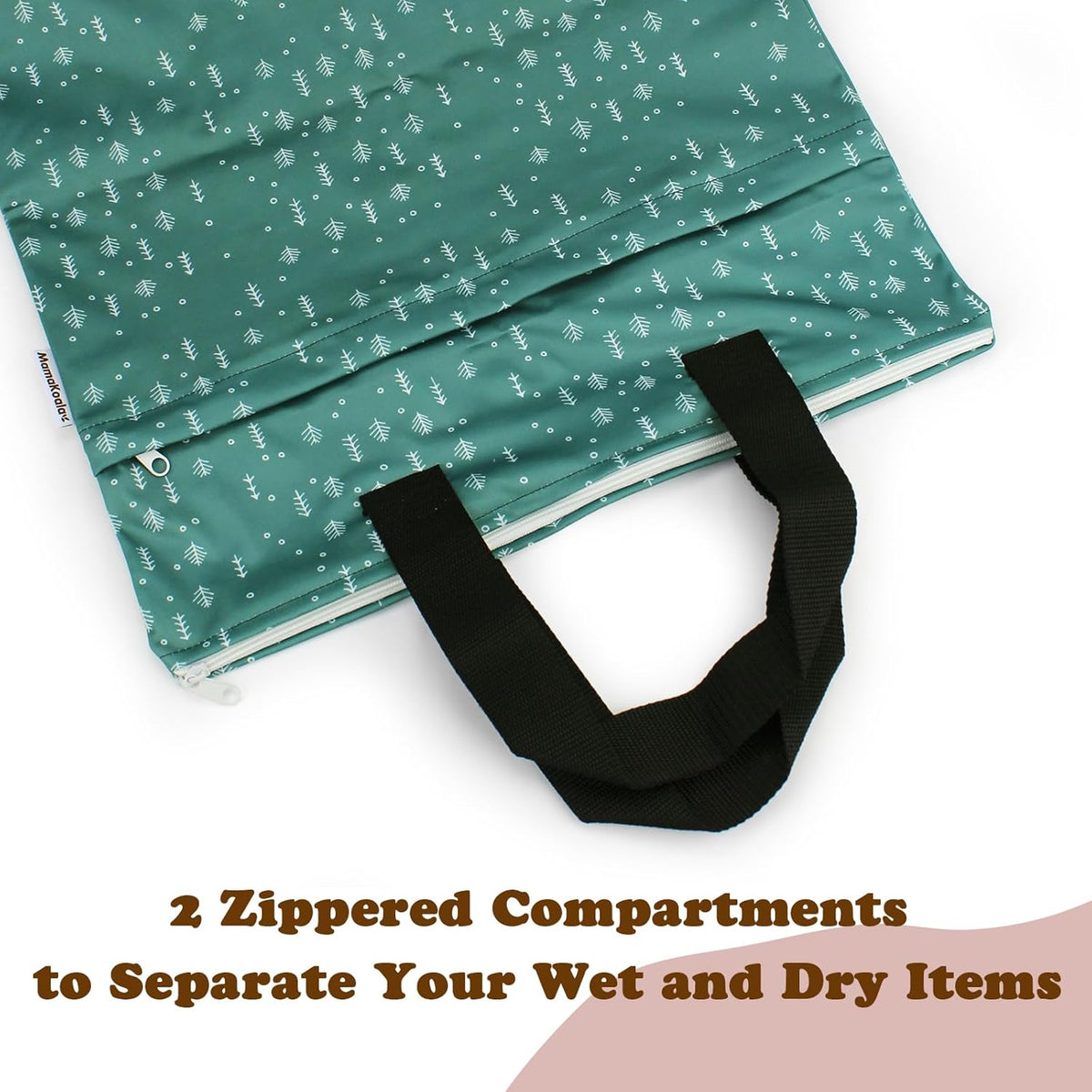 Reusable Hanging Wet Dry Bags for Baby Items, Cloth Diapers, Swimsuits, Travel, Gym Clothes, Beach, Pump Parts, Toiletries, Two Zippered Pockets, 2 Pack (W006L)