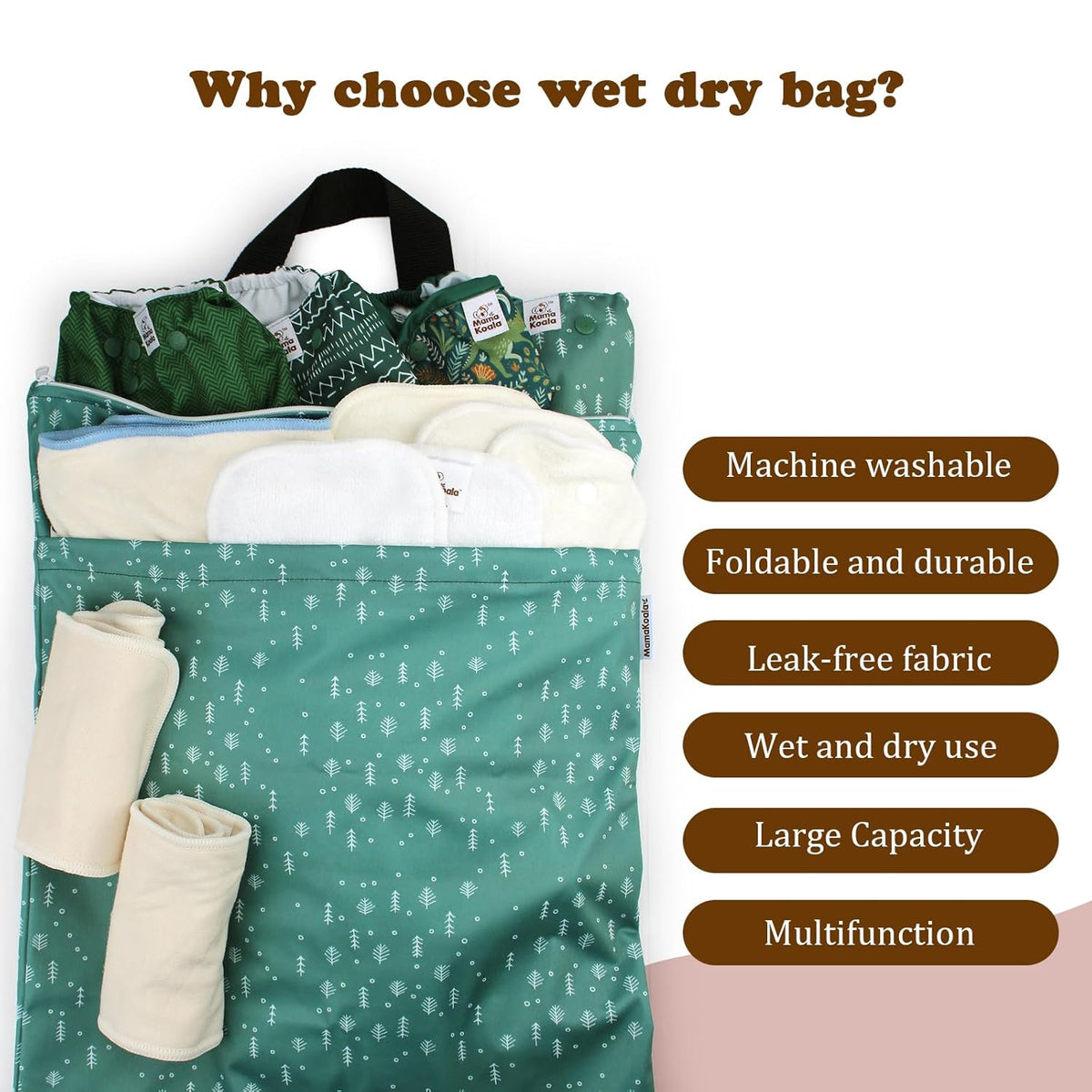 Reusable Hanging Wet Dry Bags for Baby Items, Cloth Diapers, Swimsuits, Travel, Gym Clothes, Beach, Pump Parts, Toiletries, Two Zippered Pockets, 2 Pack (W006L)