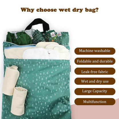 Reusable Hanging Wet Dry Bags for Baby Items, Cloth Diapers, Swimsuits, Travel, Gym Clothes, Beach, Pump Parts, Toiletries, Two Zippered Pockets, 2 Pack (W006L)