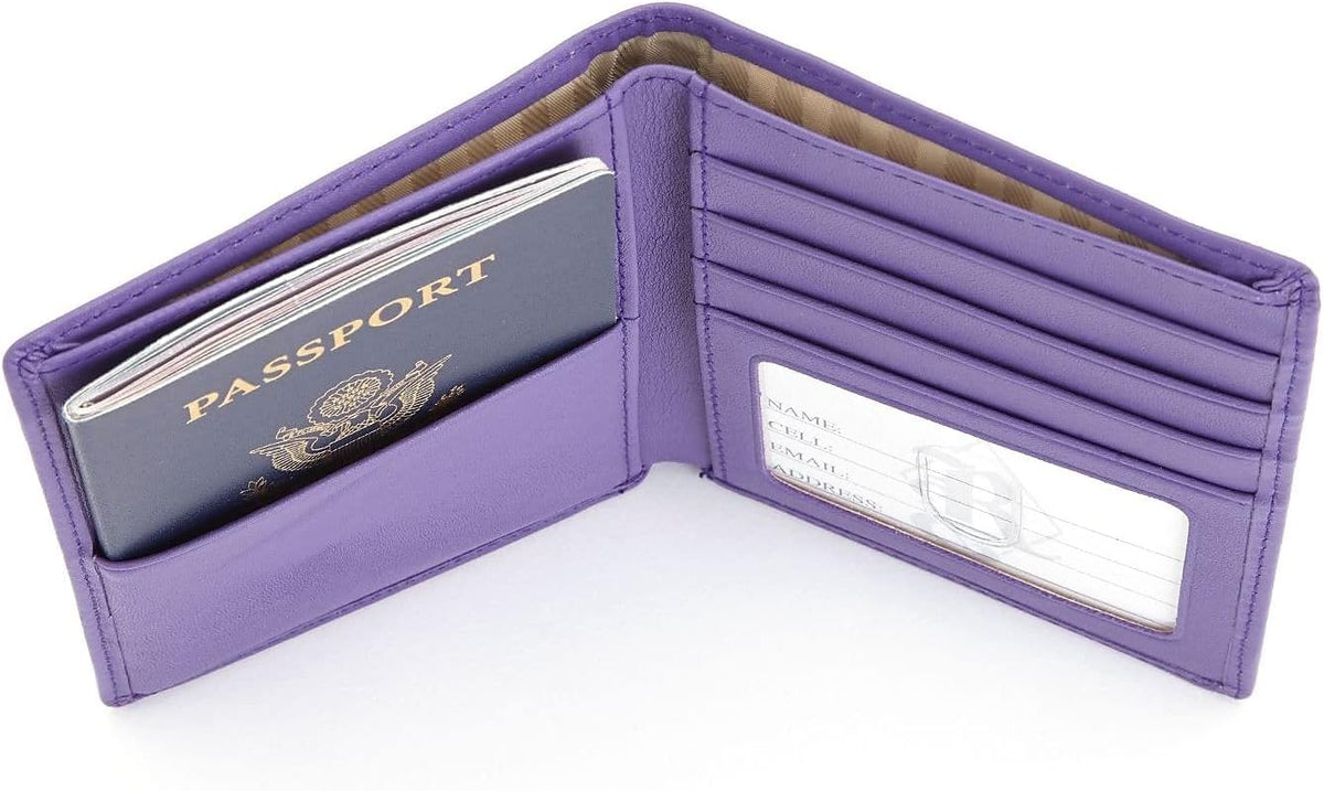 Royce Leather Rfid Blocking Bifold Passport Currency Travel Wallet Bi-Fold Wallet, Brown