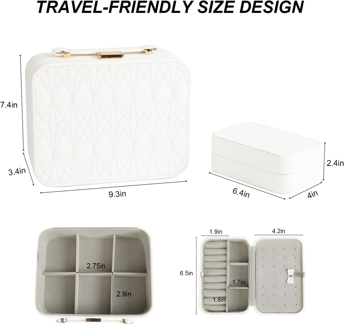 Travel Jewelry Case Large, Jewelry Box Large Jewelry Travel Organizer Jewelry Case with Handle, Best Gift for women Girls, Grey